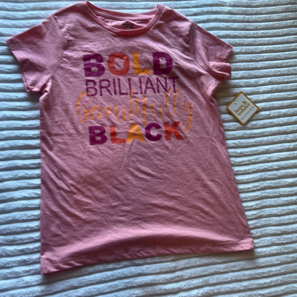 Pink T shirt with colored words